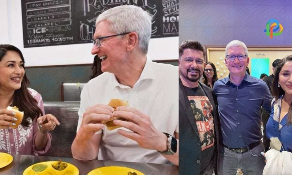 Madhuri Dixit And Tim Cook, CEO of Apple, Chow Down on Vada Pav!